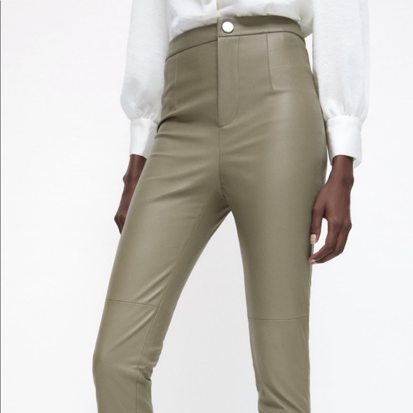 FAUX LEATHER LEGGINGS SAGE GREEN - Picture 2 of 4